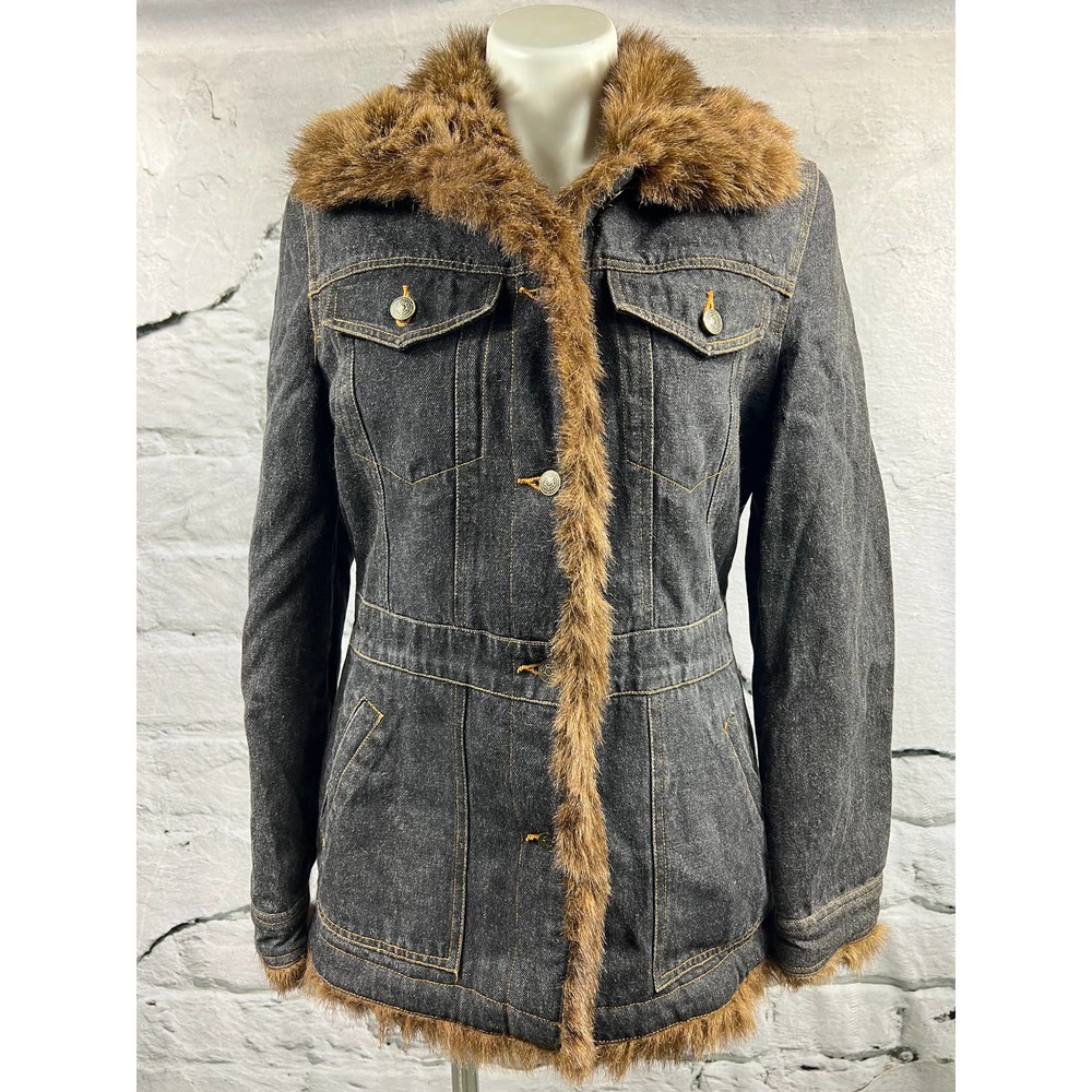 Marvin Richards denim faux fur lined jacket button up womens size S - Picture 1 of 11